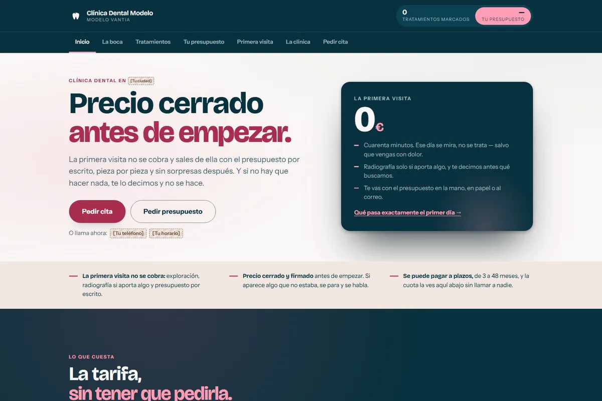 Portada del modelo de web para clínica y consulta privada