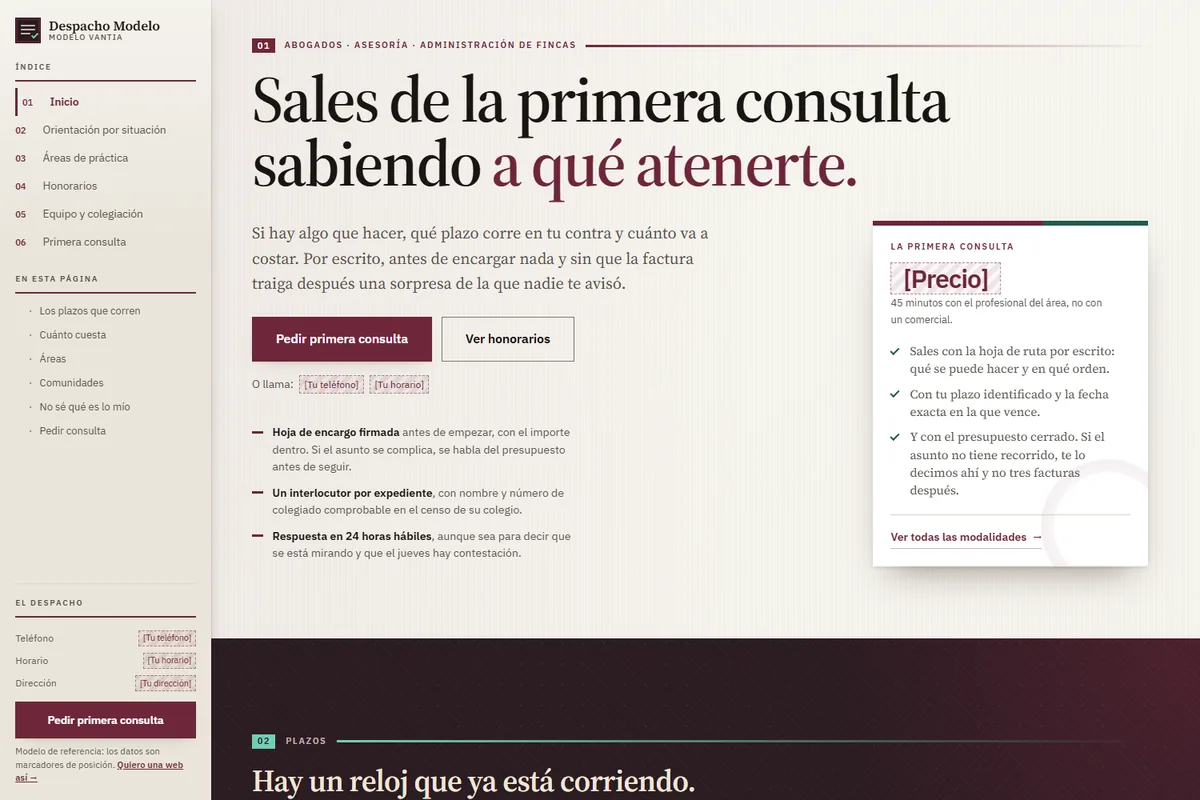 Portada del modelo de web para despacho profesional