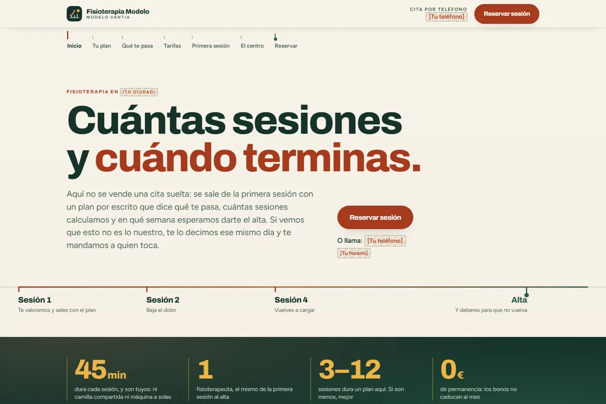 Portada del modelo de web para fisioterapia y rehabilitación