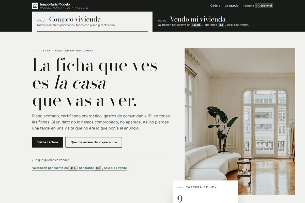 Portada del modelo de web para inmobiliaria