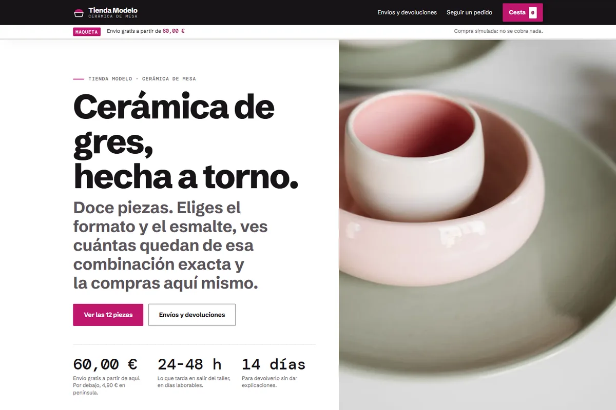 Portada del modelo de web para tienda online