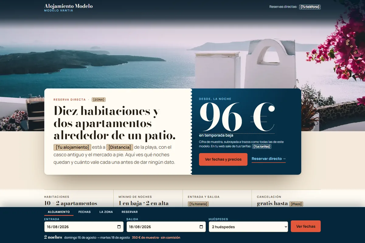Portada del modelo de web para turismo y alojamiento