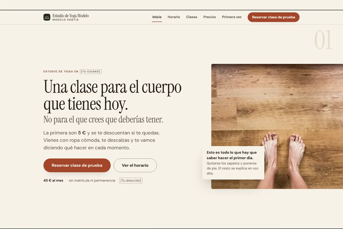 Portada del modelo de web para bienestar y actividad